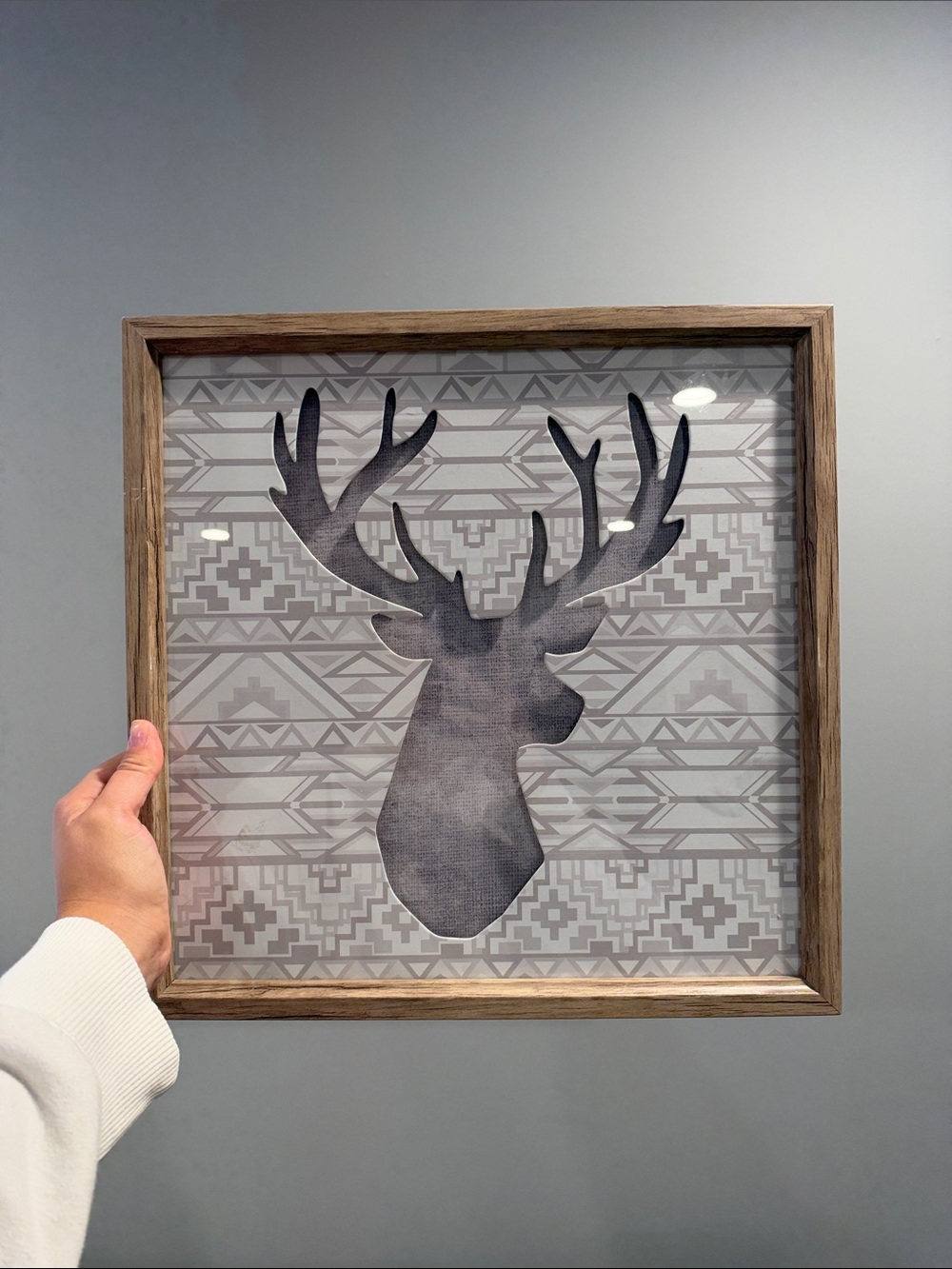Gray Deer Silhouette Wall Art in Wood Frame